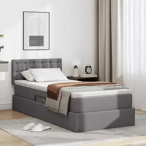 vidaXL Lit avec rangement et LED gris 100 x 200 cm Simili cuir pas cher