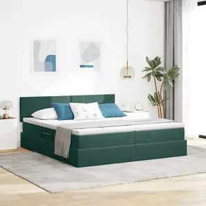 vidaXL Lit avec rangement et matelas Vert foncé 90 x 200 cm pas cher