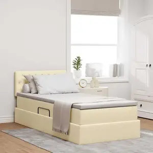 vidaXL Lit avec rangement et LED avec matelas Crème 90 x 200 cm tissu pas cher