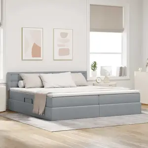 vidaXL Lit avec des lumières à LED Gris clair 200 x 200 cm tissu pas cher