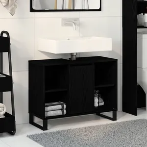 vidaXL Vanité en chêne noir Chêne noir MDF Moyen Vanité salle de bain pas cher
