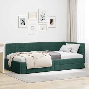 vidaXL Vidaxl Cadre De Lit D'angle Vert Foncé 90 X 190 Cm Velours pas cher