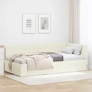 vidaXL Sommier d'angle avec tête de lit Crème 90 cm x 190 cm Velours pas cher