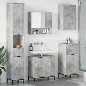 vidaXL Ensemble de mobilier de salle de bain avec tiroir Gris béton pas cher