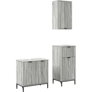 vidaXL Ensemble de mobilier de Salle de Bain Plaid 3 pcs Sonoma Gris, pas cher