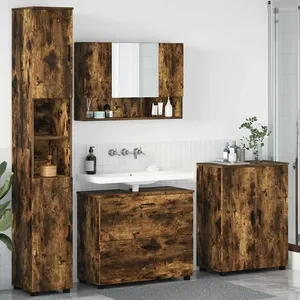 vidaXL Vidaxl Ensemble De Mobilier De Salle De Bain 4 Pcs Chêne Fumé pas cher