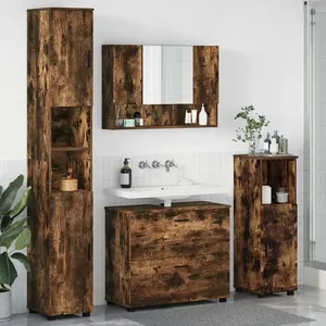 vidaXL Vidaxl Ensemble De Mobilier De Salle De Bain 4 Pcs Chêne Fumé pas cher