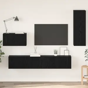 vidaXL Mur Armoire TV 4 pcs noir aspect chêne 200 x 30 x 30 cm pas cher