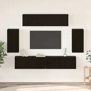 vidaXL Meuble TV mural 6 pcs Chêne Noir Bois d'ingénierie pas cher