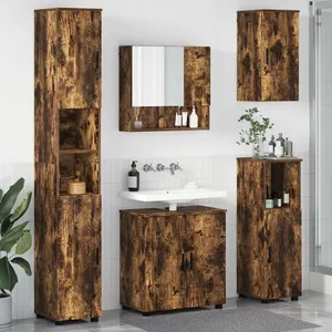 vidaXL Vidaxl Ensemble De Mobilier De Salle De Bain 5 Pcs Chêne Fumé pas cher