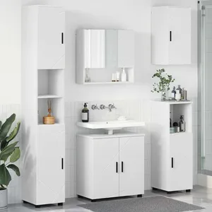 vidaXL Ensemble de mobilier de salle de bain Montage mural 5 pcs Blanc pas cher