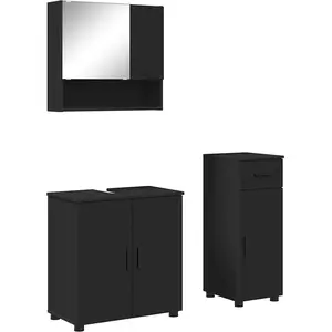 vidaXL Ensemble de mobilier de salle de bain avec tiroir 3 pcs Noir pas cher