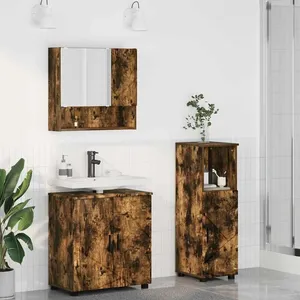 vidaXL Vidaxl Ensemble De Mobilier De Salle De Bain 3 Pcs Chêne Fumé pas cher