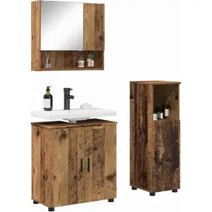 vidaXL Vidaxl Ensemble De Mobilier De Salle De Bain 3 Pcs Bois Ancien pas cher