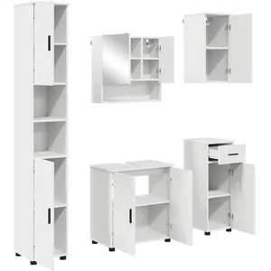 vidaXL Ensemble de mobilier de Salle de Bain avec tiroir 5 pcs Blanc, pas cher