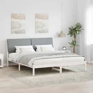 vidaXL Cadre de lit avec tête de lit Blanc et gris clair 180 x 200 cm pas cher