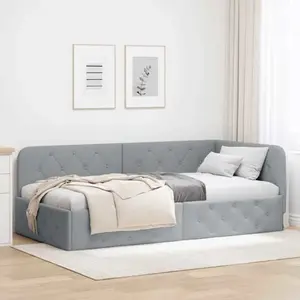 vidaXL Cadre de lit d'angle Gris clair 90 x 190 cm tissu pas cher