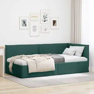 vidaXL Cadre de lit d'angle Vert foncé 100 x 200 cm tissu pas cher
