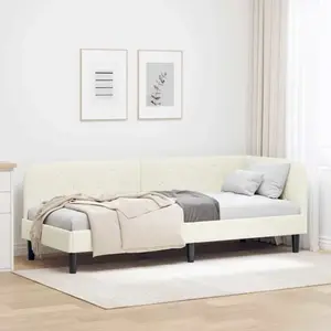 vidaXL Cadre de lit d'angle avec tête de lit Crème 80 x 200 cm Velours pas cher