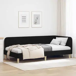 vidaXL Cadre de lit d'angle avec tête de lit Noir 90 x 190 cm tissu pas cher