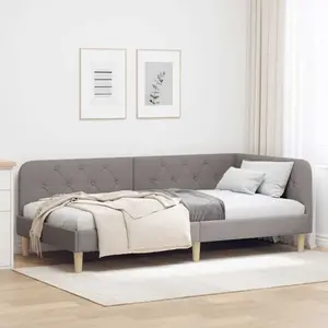 vidaXL Cadre de lit d'angle avec tête de lit Taupe 90 x 190 cm tissu pas cher
