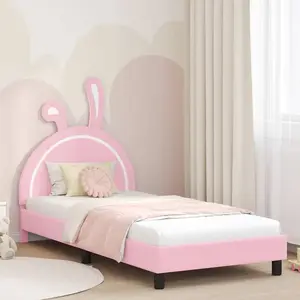 vidaXL Cadre de lit pour enfants avec tête de lit Rose 90 x 190 cm PU pas cher