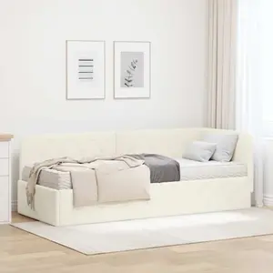 vidaXL Cadre de lit d'angle avec matelas Crème 80 x 200 cm Velours pas cher