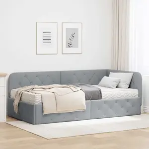vidaXL Cadre de lit d'angle avec matelas Gris clair 90 x 190 cm tissu pas cher