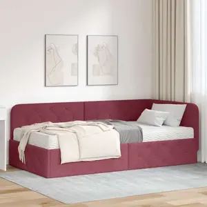 vidaXL Cadre de lit d'angle avec matelas Bordeaux 90 x 190 cm tissu pas cher