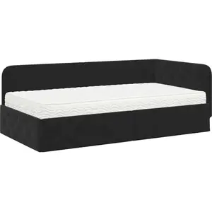 vidaXL Cadre de lit d'angle avec matelas Noir 90 x 190 cm Velours pas cher