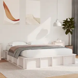 Vidaxl - Cadre De Lit Avec Stockage Blanc 210 X 178 X 30 Cm Pin Massif pas cher