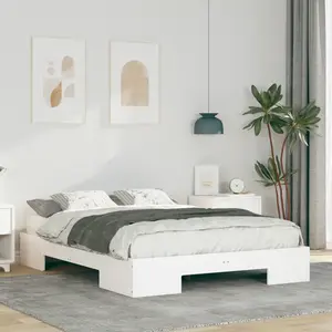 Vidaxl - Cadre De Lit Surélevé Avec Stockage Blanc Bois Massif En Pin pas cher