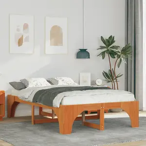 vidaXL Vidaxl Cadre De Lit Surélevé Marron 120 X 190 Cm Bois Massif En Pin pas cher