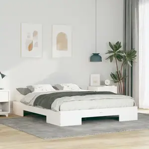 Vidaxl - Cadre De Lit Surélevé Avec Stockage Blanc Bois Massif En Pin pas cher