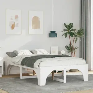 vidaXL Cadre de lit surélevé Blanc 140 x 190 cm Bois massif en pin pas cher