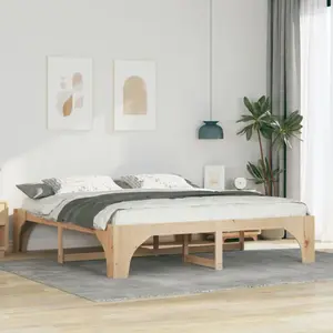 vidaXL Vidaxl Cadre De Lit Surélevé Marron 180 X 200 Cm Bois Massif En Pin pas cher