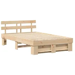 vidaXL Vidaxl Cadre De Lit Marron 140 X 190 Cm Bois De Pin Massif pas cher