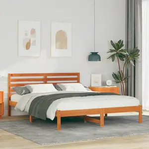 vidaXL Vidaxl Cadre De Lit Marron Cire 160 X 200 Cm Bois De Pin Massif pas cher