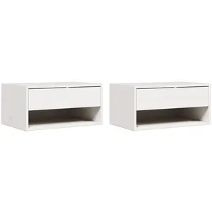vidaXL Table de Nuit Murale avec tiroir 2 pcs Blanc 50 x 32,5 x 24 cm pas cher