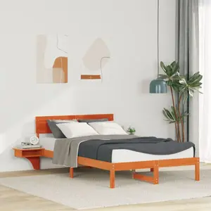 vidaXL Cadre de lit avec tables de chevet Marron cire 120 x 190 cm pas cher