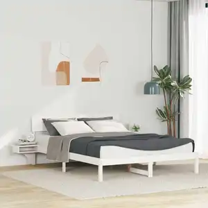 vidaXL Cadre de lit avec tables de chevet Blanc 160 x 200 cm pas cher