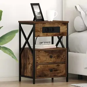 vidaXL Cabinet de chevet avec tiroir 2 pcs Chêne fumé 40 x 31 x 60 cm pas cher