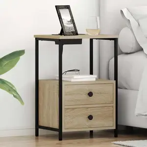 vidaXL Table de nuit avec station de chargement 2 pcs Chêne sonoma pas cher