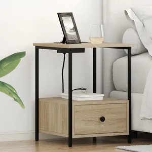 vidaXL Table de nuit avec station de chargement 2 pcs Chêne sonoma pas cher