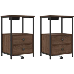 vidaXL Table de nuit avec station de chargement 2 pcs Chêne marron pas cher