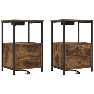 vidaXL Table de nuit avec station de chargement 2 pcs Chêne fumé pas cher