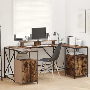 vidaXL Bureau Chêne fumé 182 x 101 x 87.5 cm Bois d'ingénierie pas cher