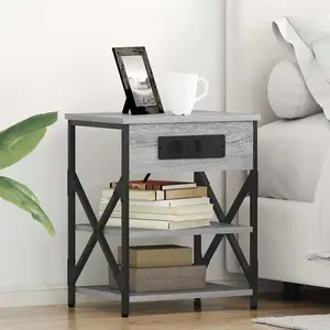 vidaXL Table de nuit avec station de chargement Sonoma gris pas cher