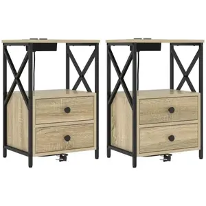 vidaXL Table de nuit avec station de chargement 2 pcs Chêne sonoma pas cher
