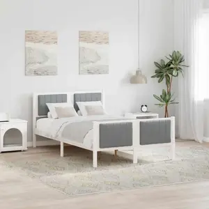 vidaXL Cadre de lit avec tête de lit Blanc et gris clair 120 x 190 cm pas cher